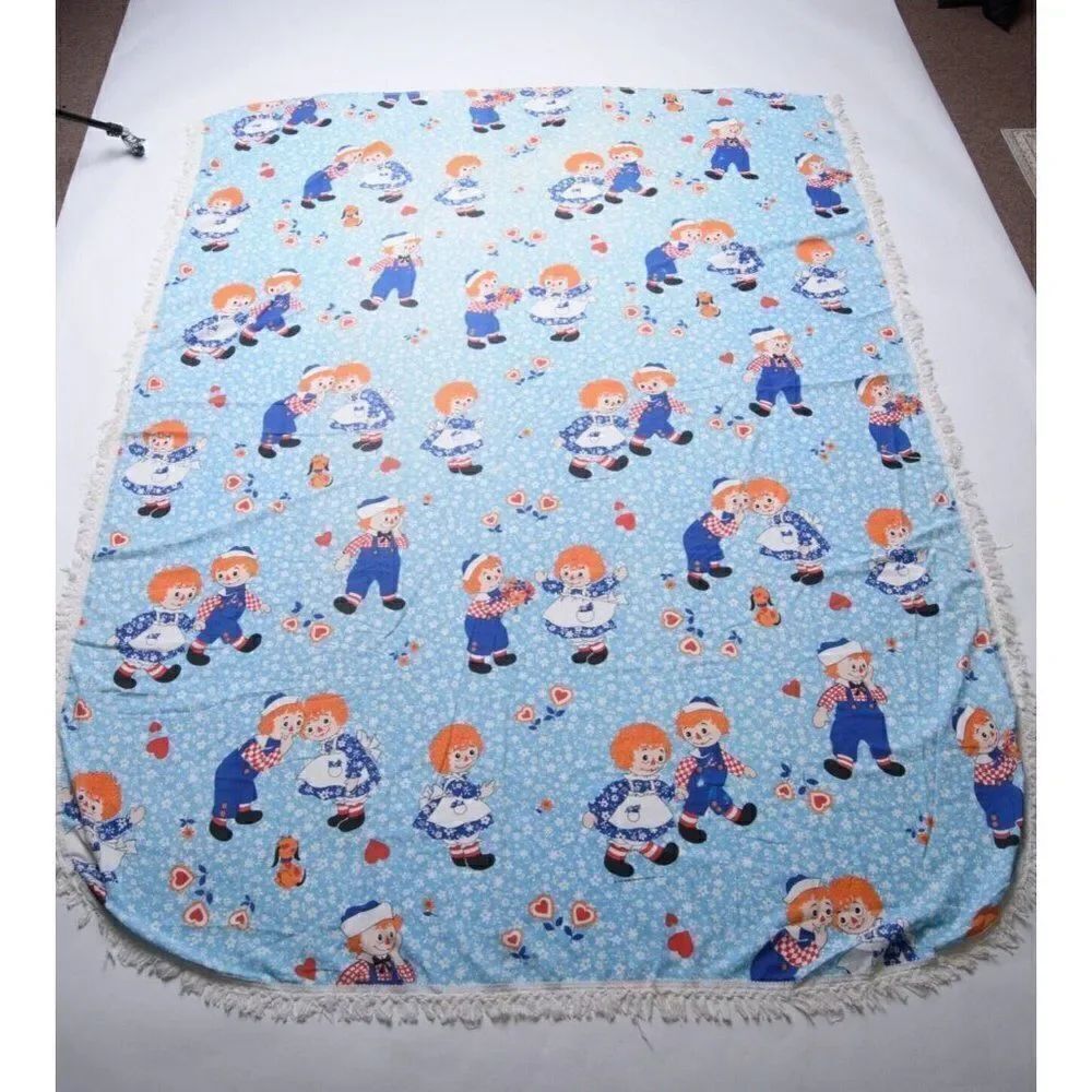 Vintage 70s Sears Raggedy Ann & Andy Doll Coverlet Sheet bobbs merrill company
